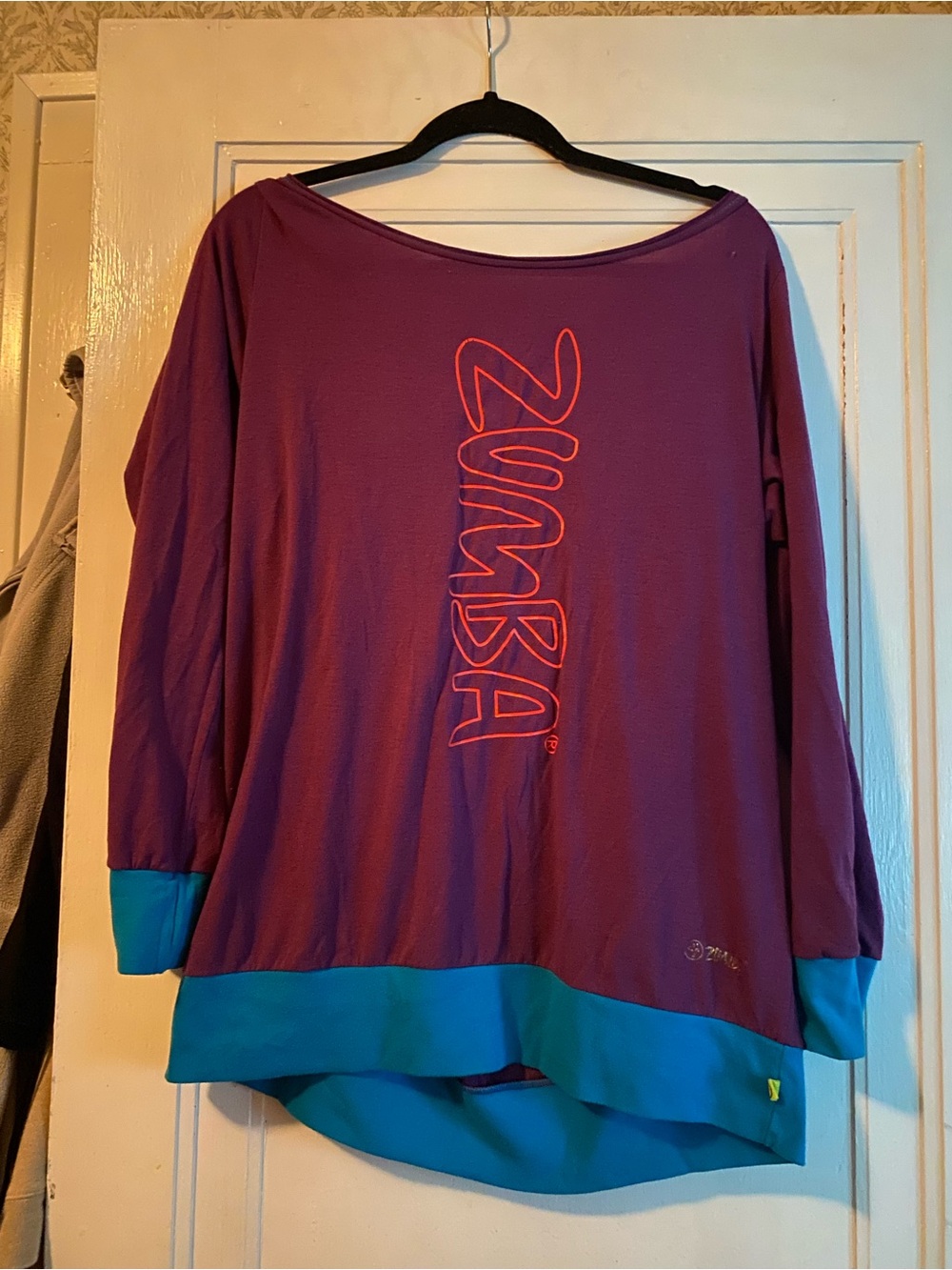 Zumba Fitness Purple Long-Sleeve Top with Teal Hem and Cuffs